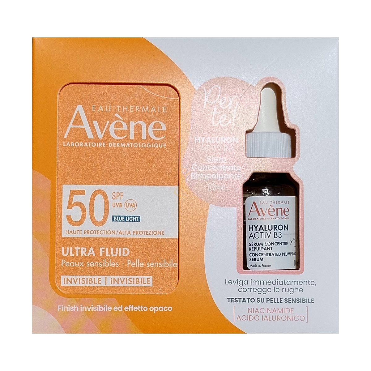 Avene Linea Solare Ultra Fluid Viso Invisibile Spf50  50ml+VHaluron Activ B3