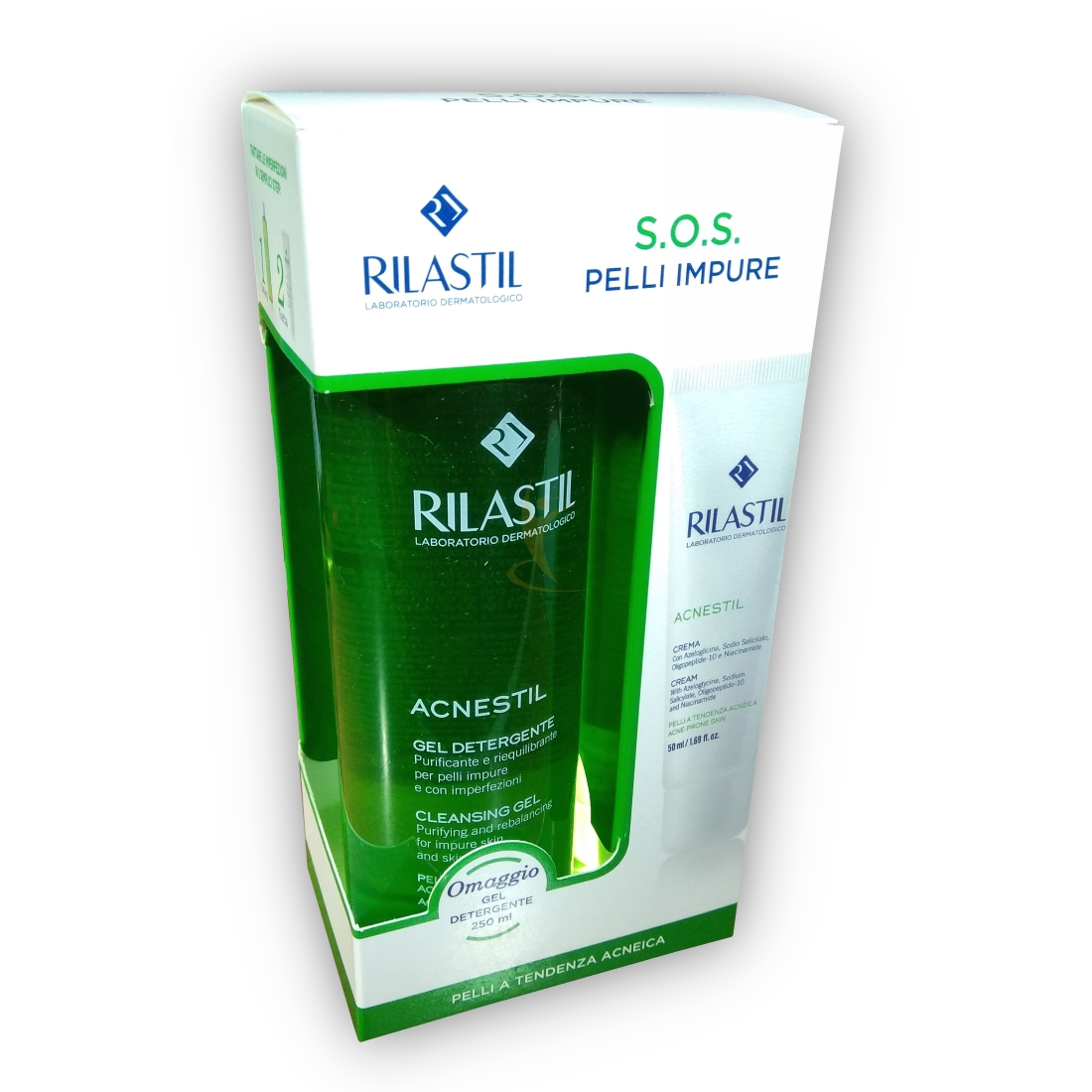 Rilastil S.O.S. pelli impure Acnestil Crema 50 Ml+Acnestil Gel Detergente 250 Ml