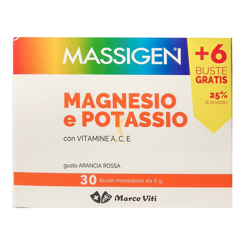 Massigen Linea Sali Minerali Magnesio Potassio Integratore Arancia 24+6 Buste