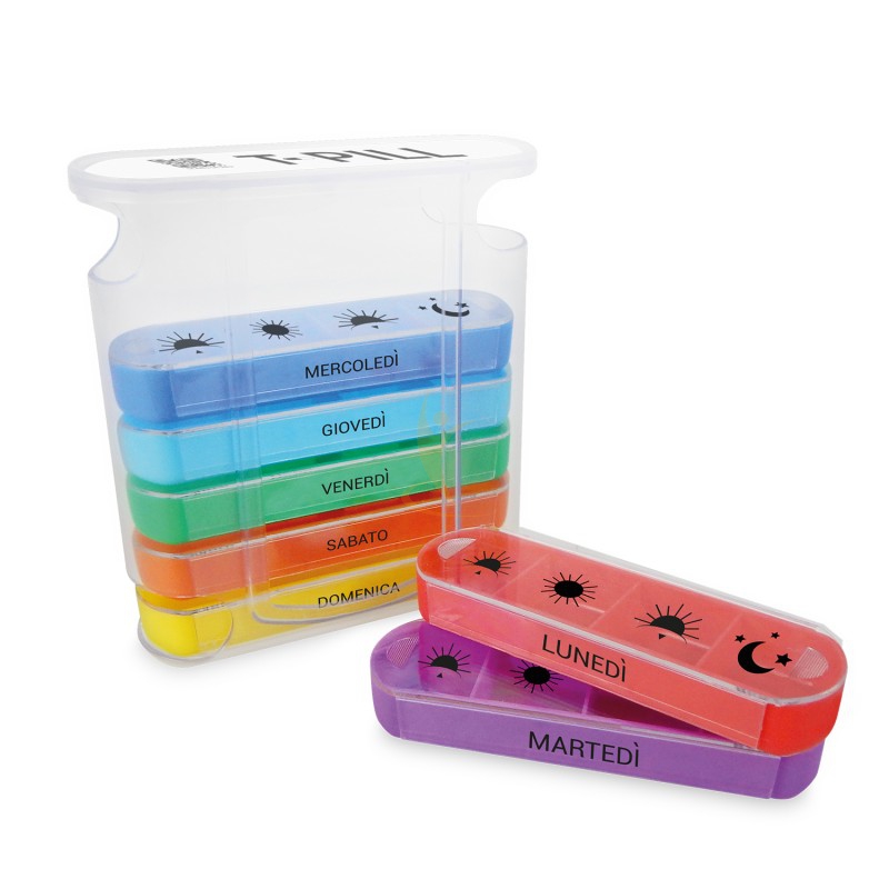 T-Tex Linea T-pill Color Tower Portapillole Settimanale Con 28 Scomparti