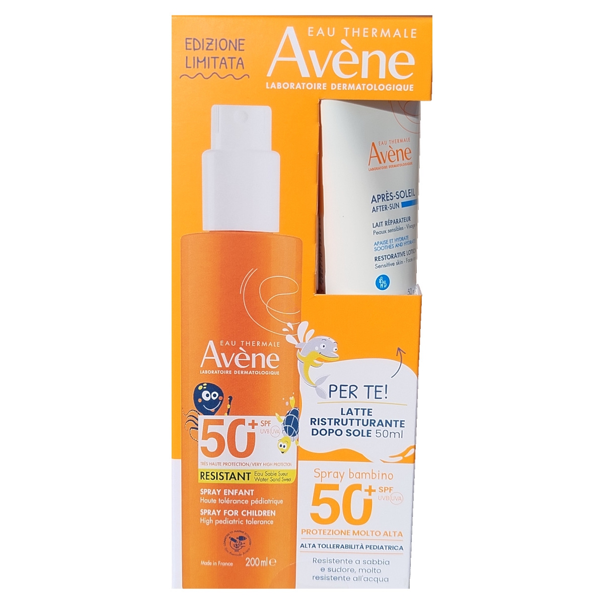 Avene Linea Solare Bambini SPF50+ Spray Protezione Molto Alta 200ml+ Latte Ristr