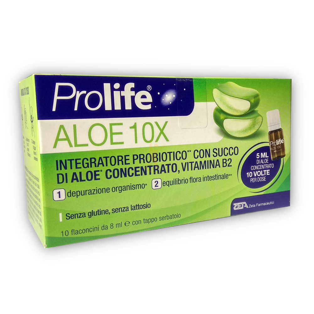 Prolife Aloe 10X Integratore Probiotico con succo di Aloe 10 Flaconi da 8 Ml